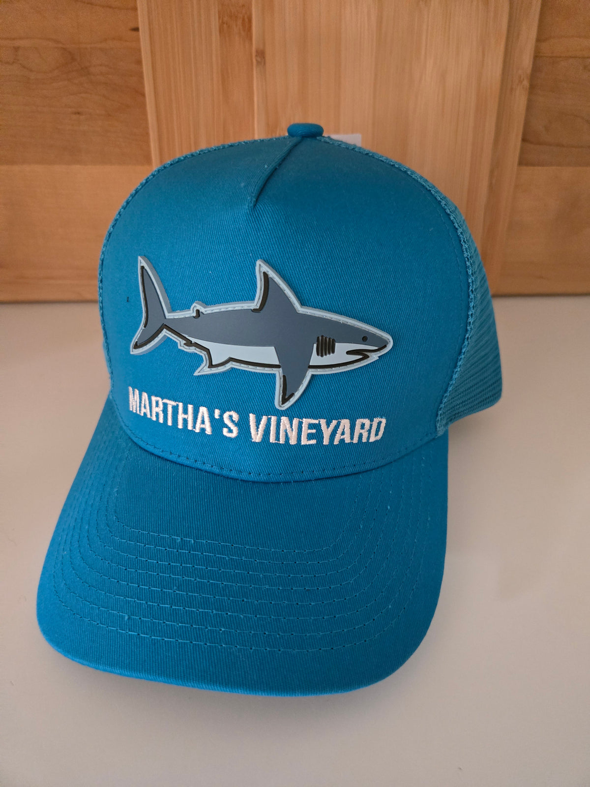Martha's Vineyard Shark Trucker Hat in Ocean Blue