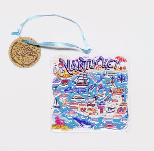 Embossed metal map ornament of Nantucket